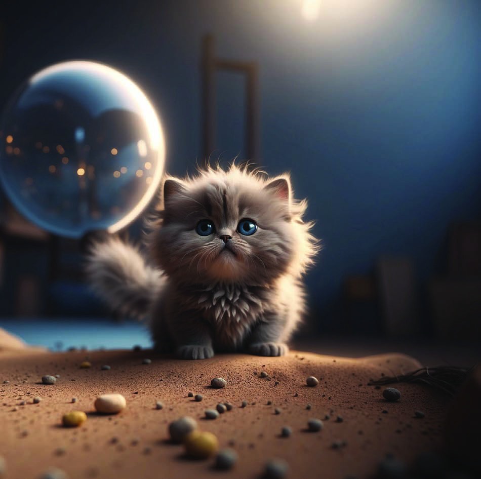 Dark kitten beside a large planet