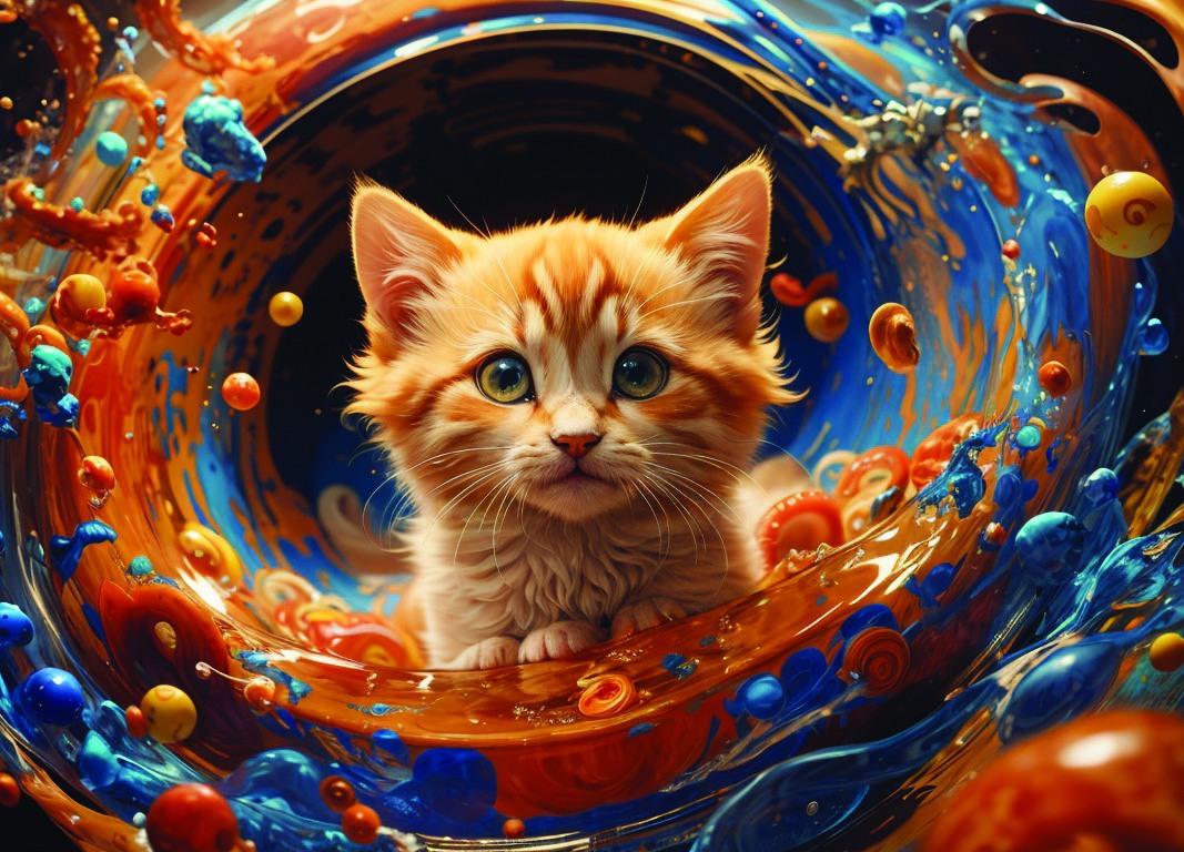 Kitten framed by a ring of color