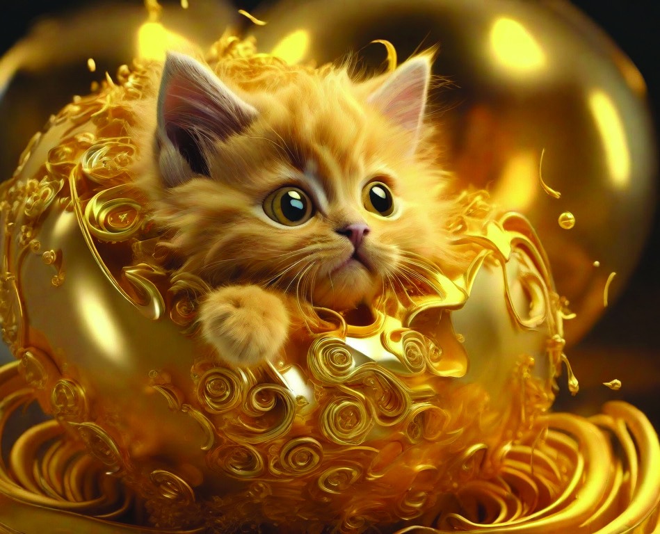 Kitten lit by a golden glow