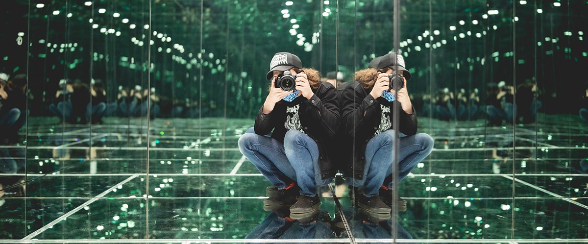 A visitor in a mirrored space — Project photograph