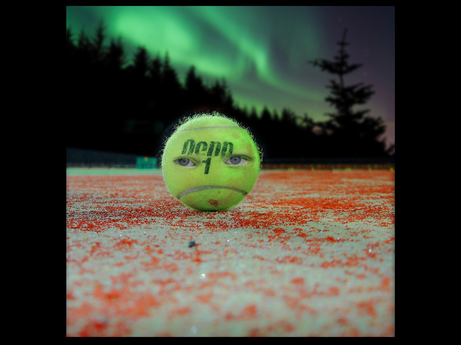 Tennis ball beneath the aurora — Collage