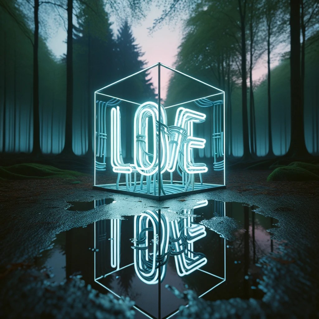 Pale blue forest cube — AI concept study