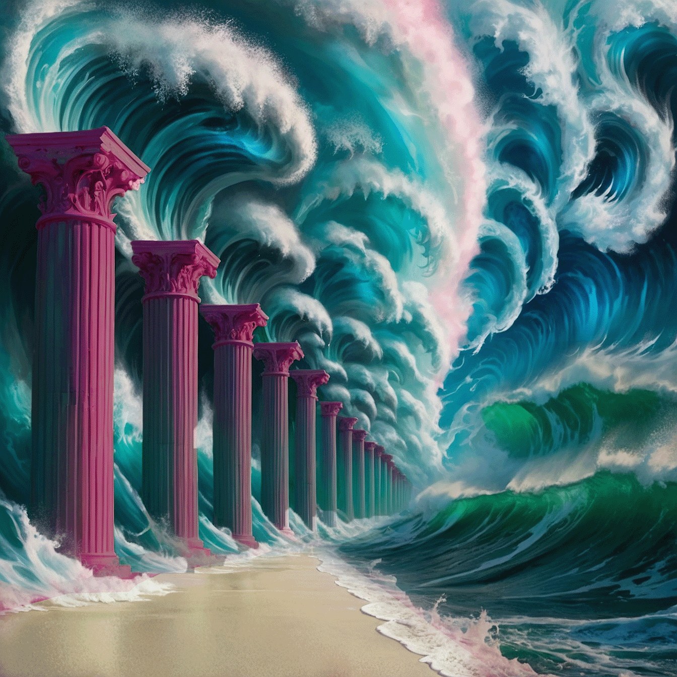 Pink columns and waves — Splash study