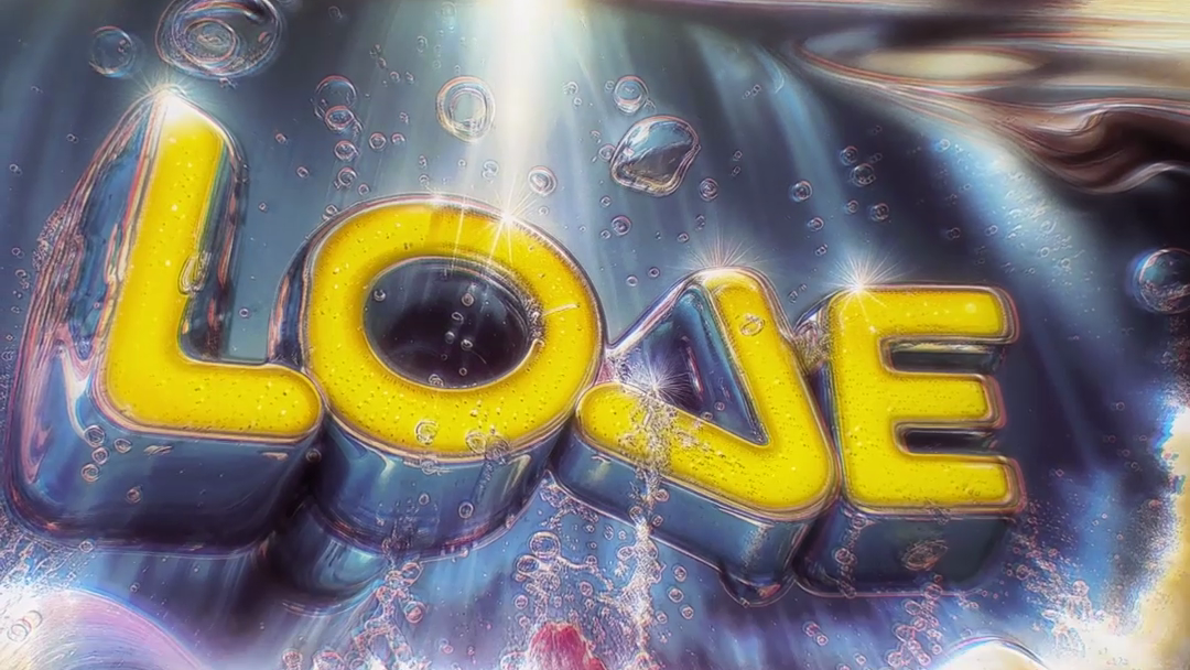 Yellow Love study with colorful bubbles