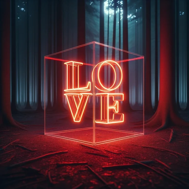Red lettering cube